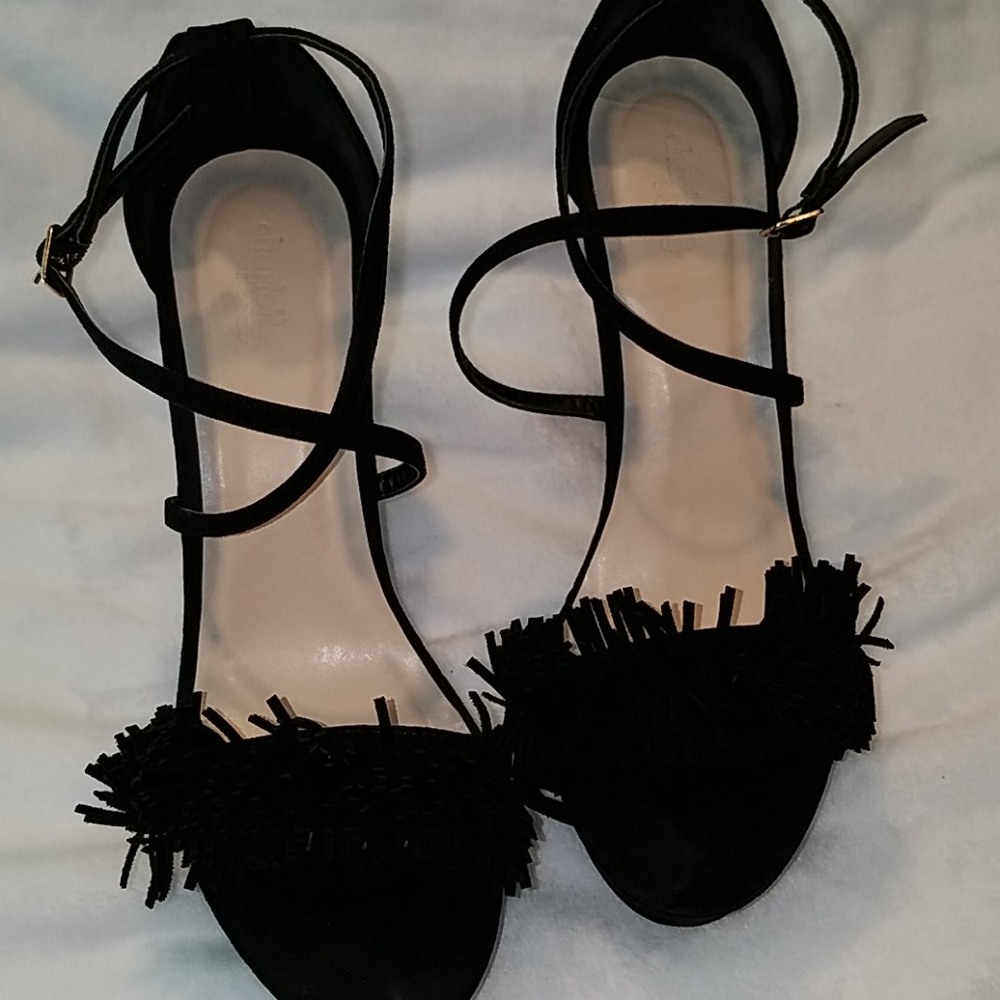 Charolette Russe wedge women Sz 10 Fringe Black